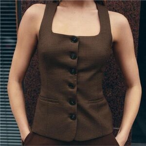 Zara Chocolate Brown Button-Up Vest, size XL, new